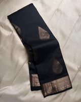 Forbearance Black Pure Zari Weaving Banarasi Silk Saree With Symmetrical Blouse Piece