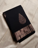 Forbearance Black Pure Zari Weaving Banarasi Silk Saree With Symmetrical Blouse Piece