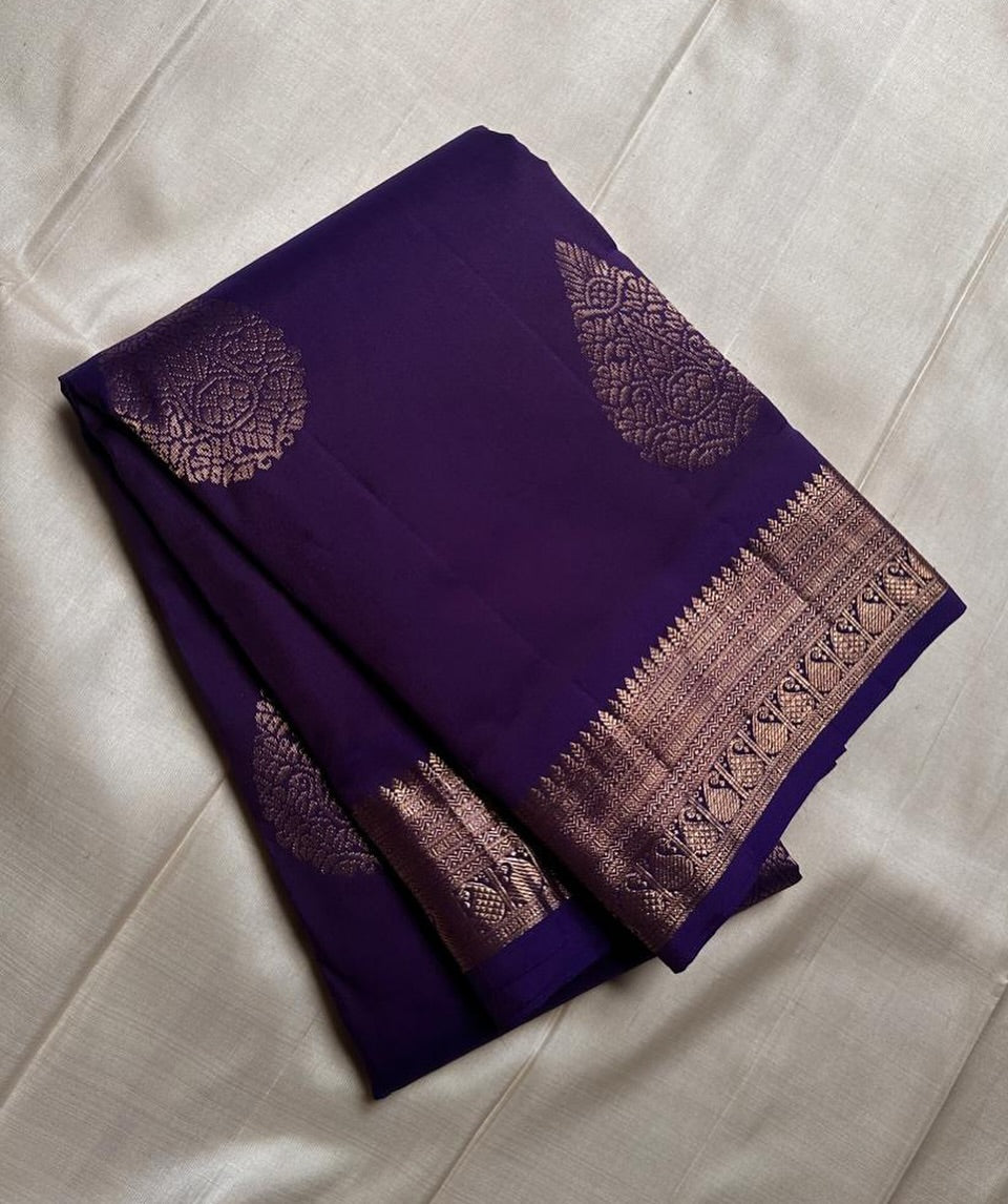 Demesne Purple Pure Zari Weaving Banarasi Silk Saree With Sizzling Blouse Piece