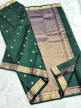 Incomparable Dark Green Soft Silk Saree With Vivacious Blouse Piece