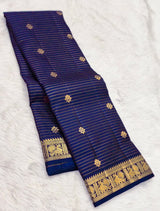 Snazzy Navy Blue Soft Silk Saree With Opulent Blouse Piece