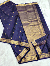 Snazzy Navy Blue Soft Silk Saree With Opulent Blouse Piece