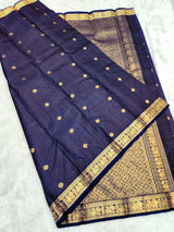 Snazzy Navy Blue Soft Silk Saree With Opulent Blouse Piece