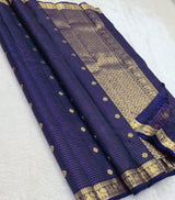 Snazzy Navy Blue Soft Silk Saree With Opulent Blouse Piece