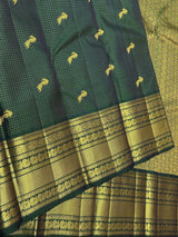 Divine Dark Green Pure Zari Weaving Banarasi Silk Saree With Diaphanous Blouse Piece