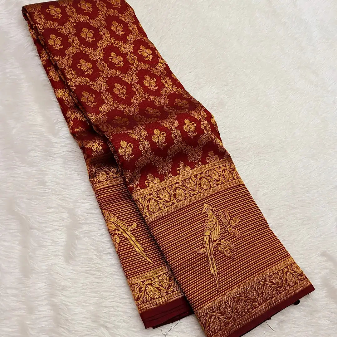 Inspiring Maroon Pure Zari Weaving Banarasi Silk Saree With Beleaguer Blouse Piece