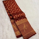 Inspiring Maroon Pure Zari Weaving Banarasi Silk Saree With Beleaguer Blouse Piece