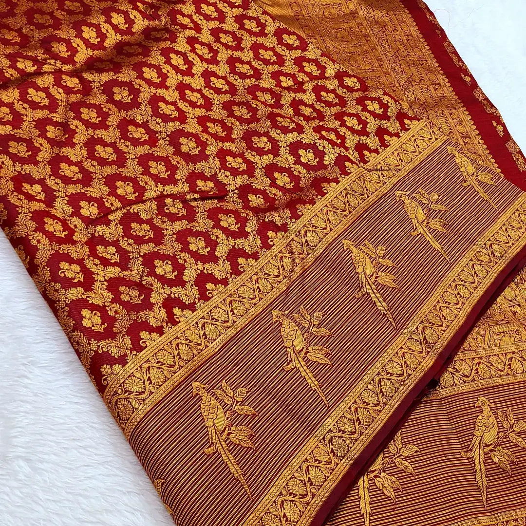 Inspiring Maroon Pure Zari Weaving Banarasi Silk Saree With Beleaguer Blouse Piece