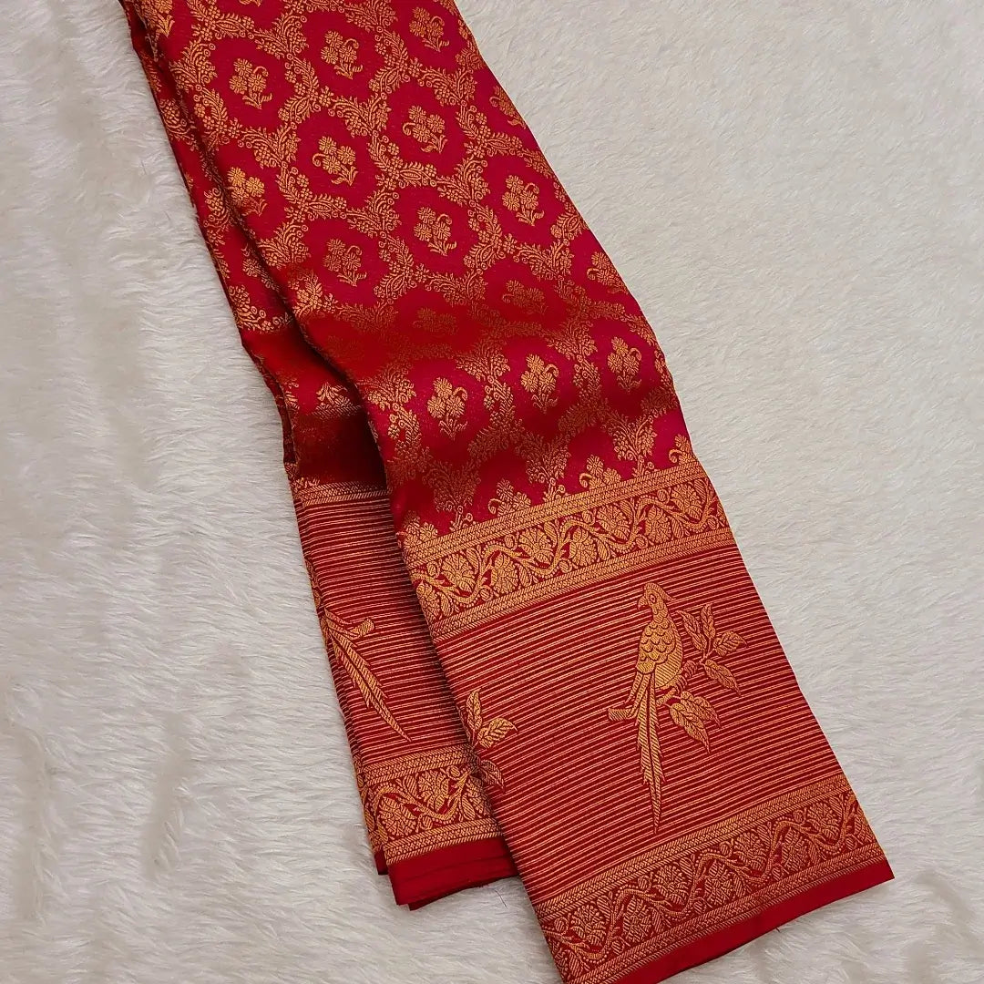 Fairytale Red Pure Zari Weaving Banarasi Silk Saree With Enigmatic Blouse Piece