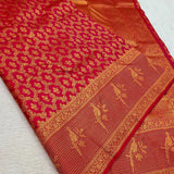 Fairytale Red Pure Zari Weaving Banarasi Silk Saree With Enigmatic Blouse Piece