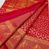 Fairytale Red Pure Zari Weaving Banarasi Silk Saree With Enigmatic Blouse Piece