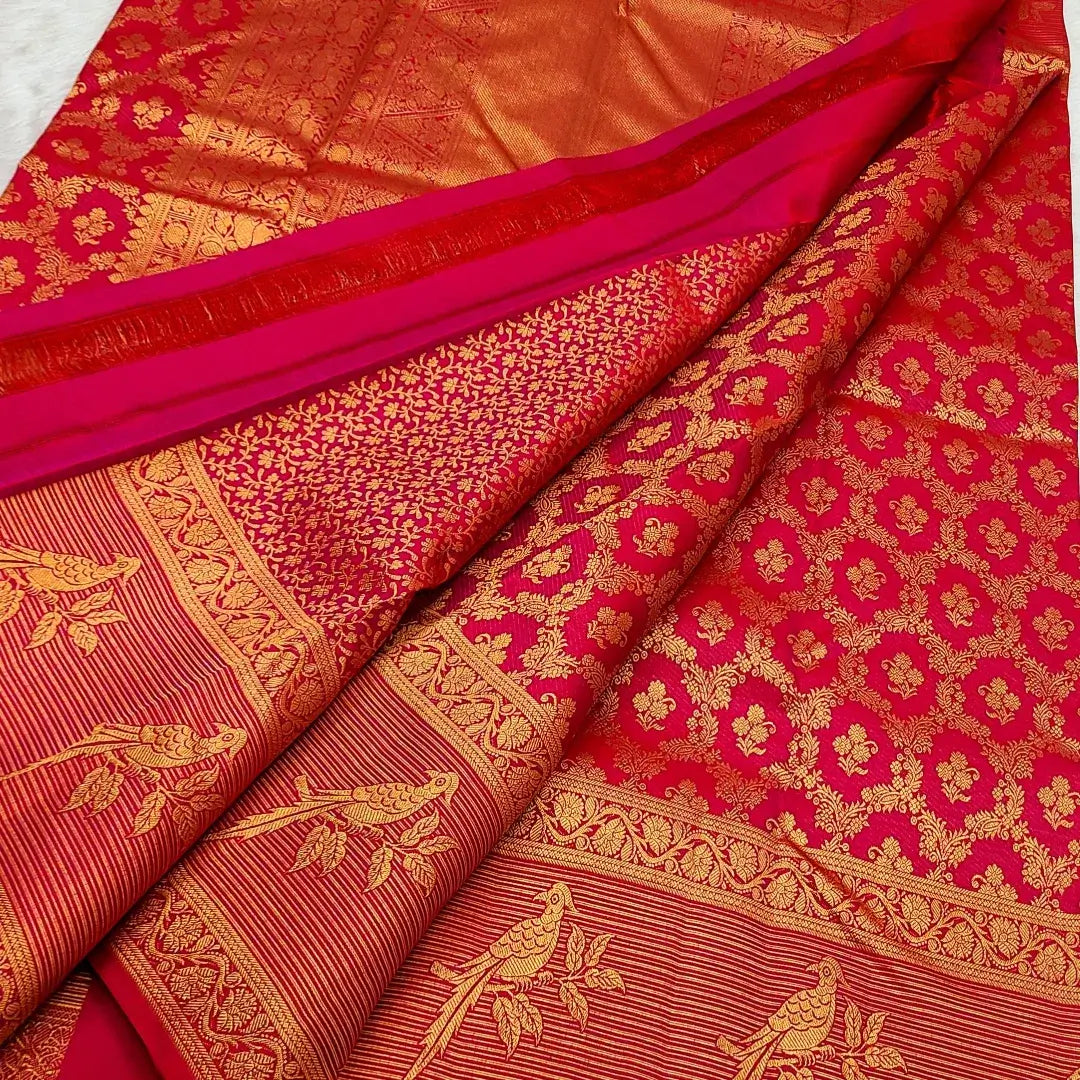 Fairytale Red Pure Zari Weaving Banarasi Silk Saree With Enigmatic Blouse Piece