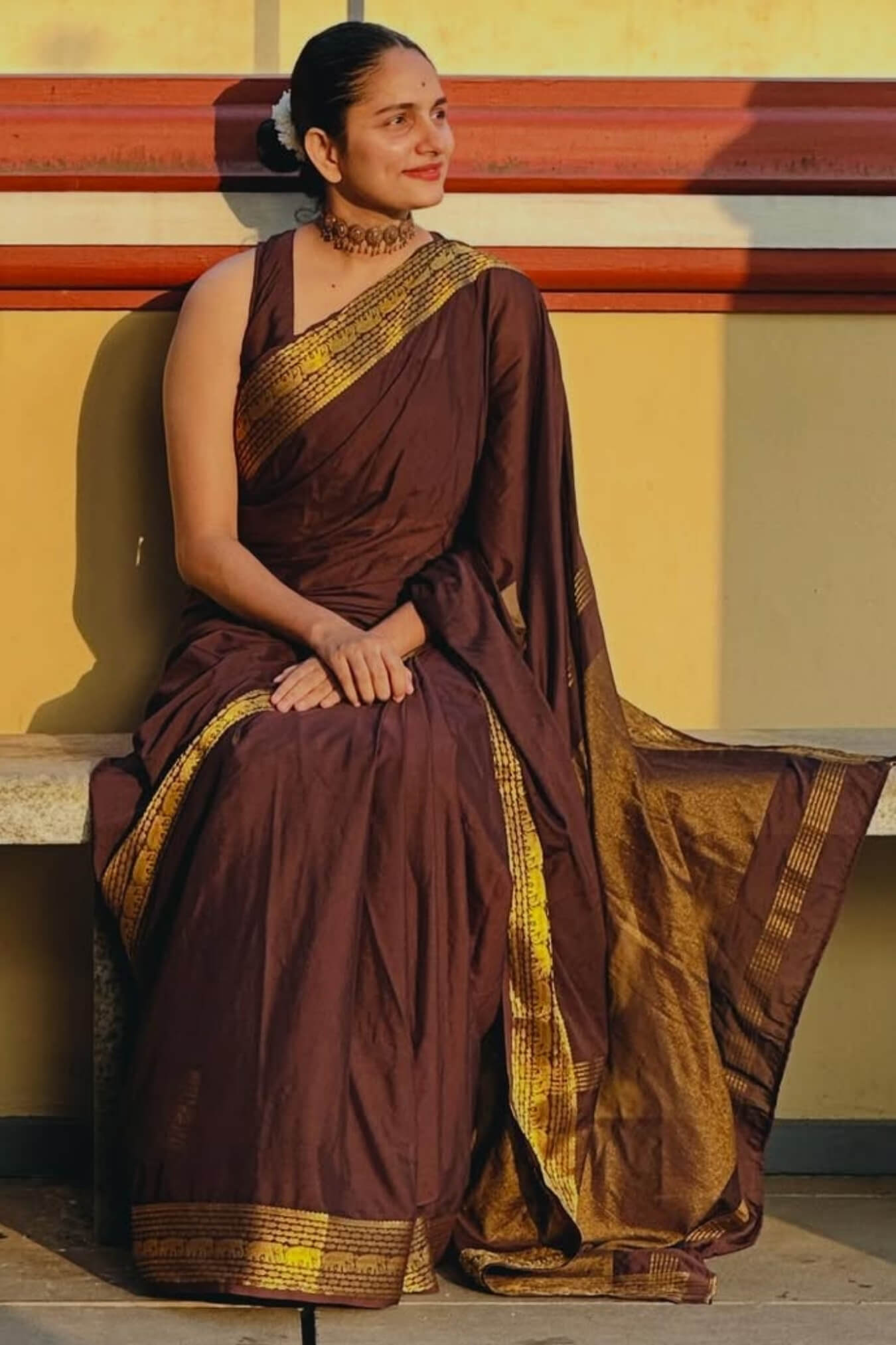 Evocative Brown Pure Zari Weaving Banarasi Silk Saree With Verdant Blouse Piece