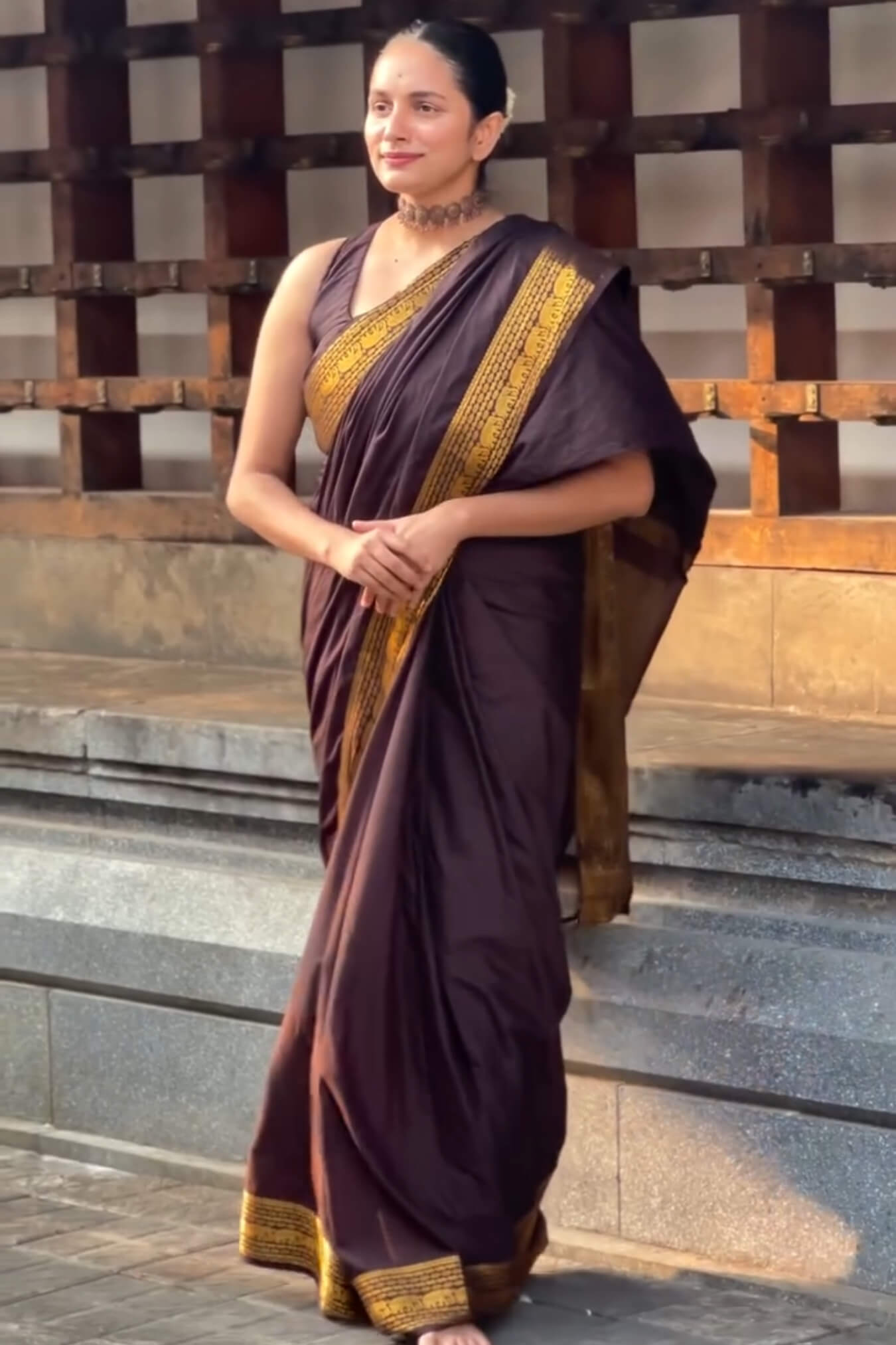 Evocative Brown Pure Zari Weaving Banarasi Silk Saree With Verdant Blouse Piece