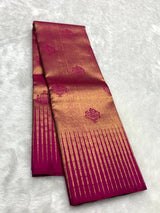 Prominent Dark Pink Pure Zari Weaving Banarasi Silk Saree With Palimpsest Blouse Piece