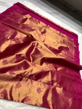 Prominent Dark Pink Pure Zari Weaving Banarasi Silk Saree With Palimpsest Blouse Piece