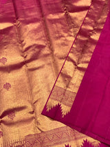 Prominent Dark Pink Pure Zari Weaving Banarasi Silk Saree With Palimpsest Blouse Piece