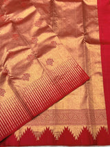 Luminous Red Pure Zari Weaving Banarasi Silk Saree With Snappy Blouse Piece