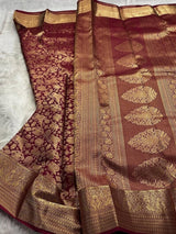 Appealing Wine Pure Zari Weaving Banarasi Silk Saree With Lissome Blouse Piece