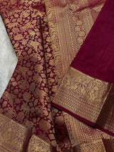 Appealing Wine Pure Zari Weaving Banarasi Silk Saree With Lissome Blouse Piece