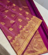 Hypnotic Dark Pink Pure Zari Weaving Banarasi Silk Saree With Desiring Blouse Piece