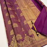 Seraphic Purple Pure Zari Weaving Banarasi Silk Saree With Adoring Blouse Piece