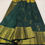 Sumptuous Dark Green Pure Zari Weaving Banarasi Silk Saree With Smashing Blouse Piece