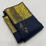 Magnetic Navy Blue Pure Zari Weaving Banarasi Silk Saree With Ravishing Blouse Piece