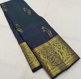 Magnetic Navy Blue Pure Zari Weaving Banarasi Silk Saree With Ravishing Blouse Piece