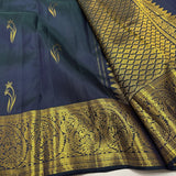 Magnetic Navy Blue Pure Zari Weaving Banarasi Silk Saree With Ravishing Blouse Piece