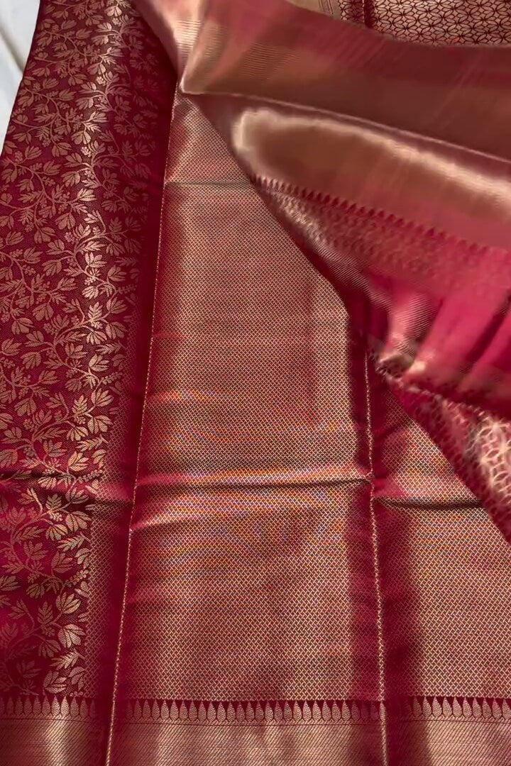 Pretty Wine Pure Zari Weaving Banarasi Silk Saree With Transcendent Blouse Piece