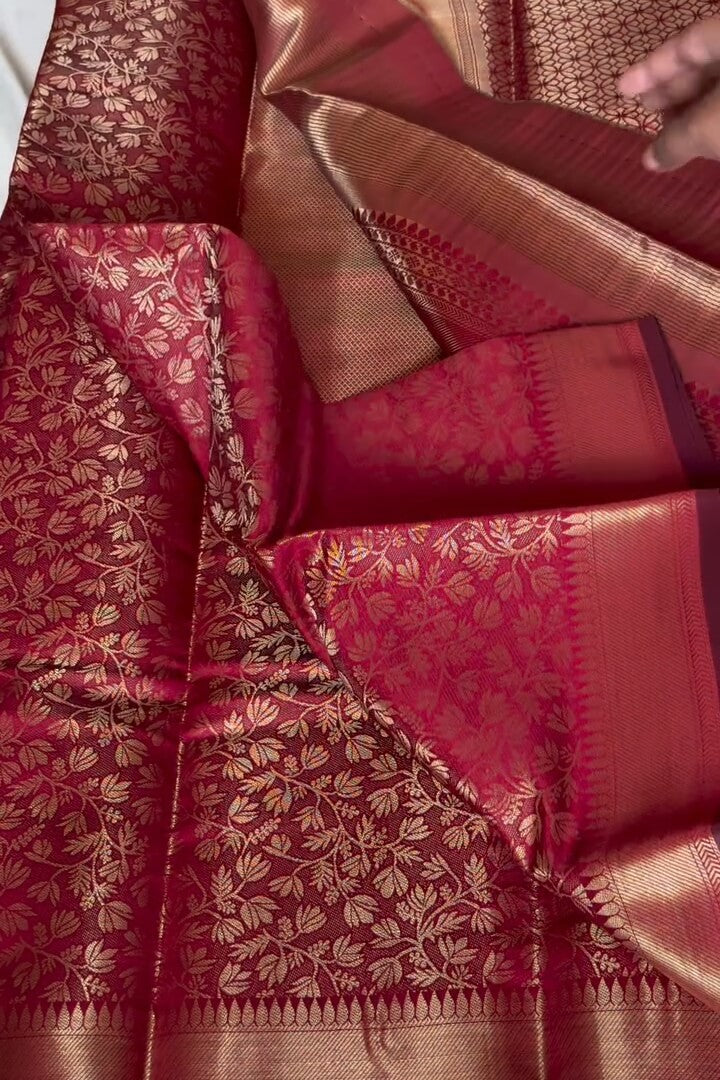 Pretty Wine Pure Zari Weaving Banarasi Silk Saree With Transcendent Blouse Piece