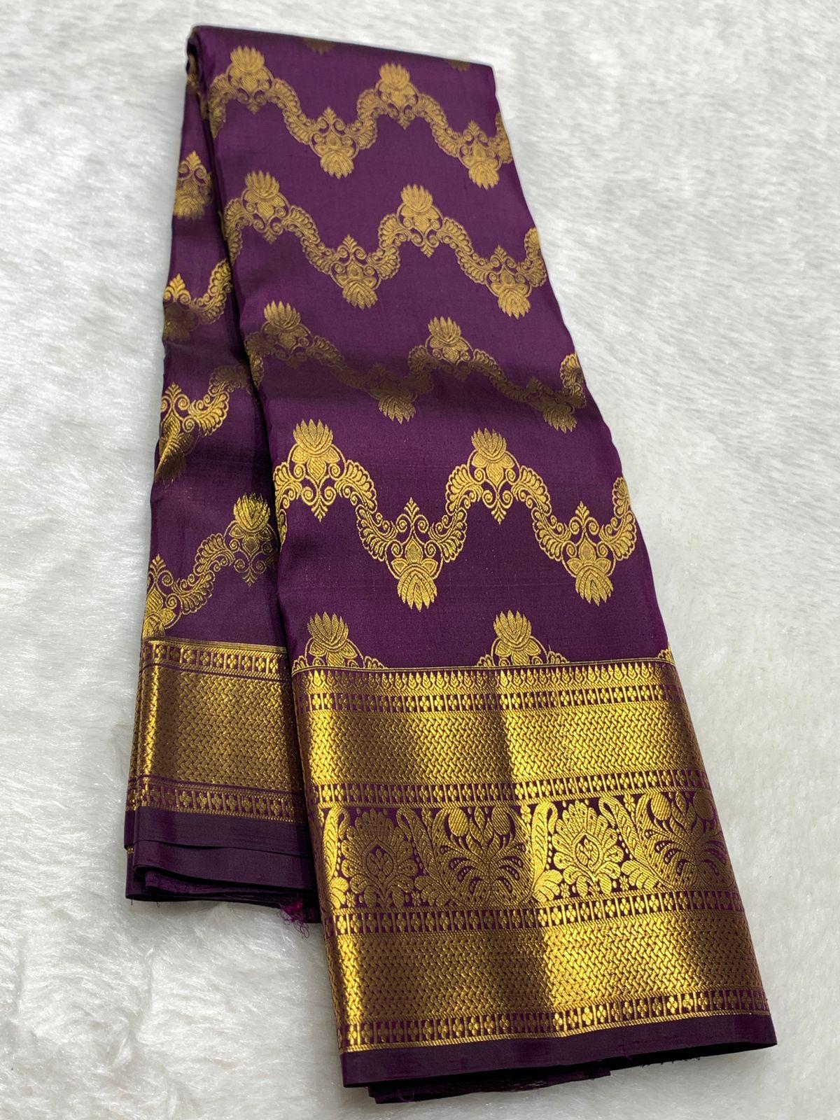 Ornate Purple Pure Zari Weaving Banarasi Silk Saree With Dissemble Blouse Piece