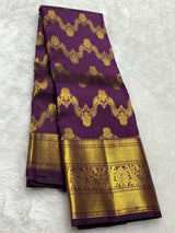 Ornate Purple Pure Zari Weaving Banarasi Silk Saree With Dissemble Blouse Piece