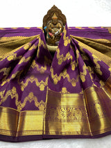 Ornate Purple Pure Zari Weaving Banarasi Silk Saree With Dissemble Blouse Piece