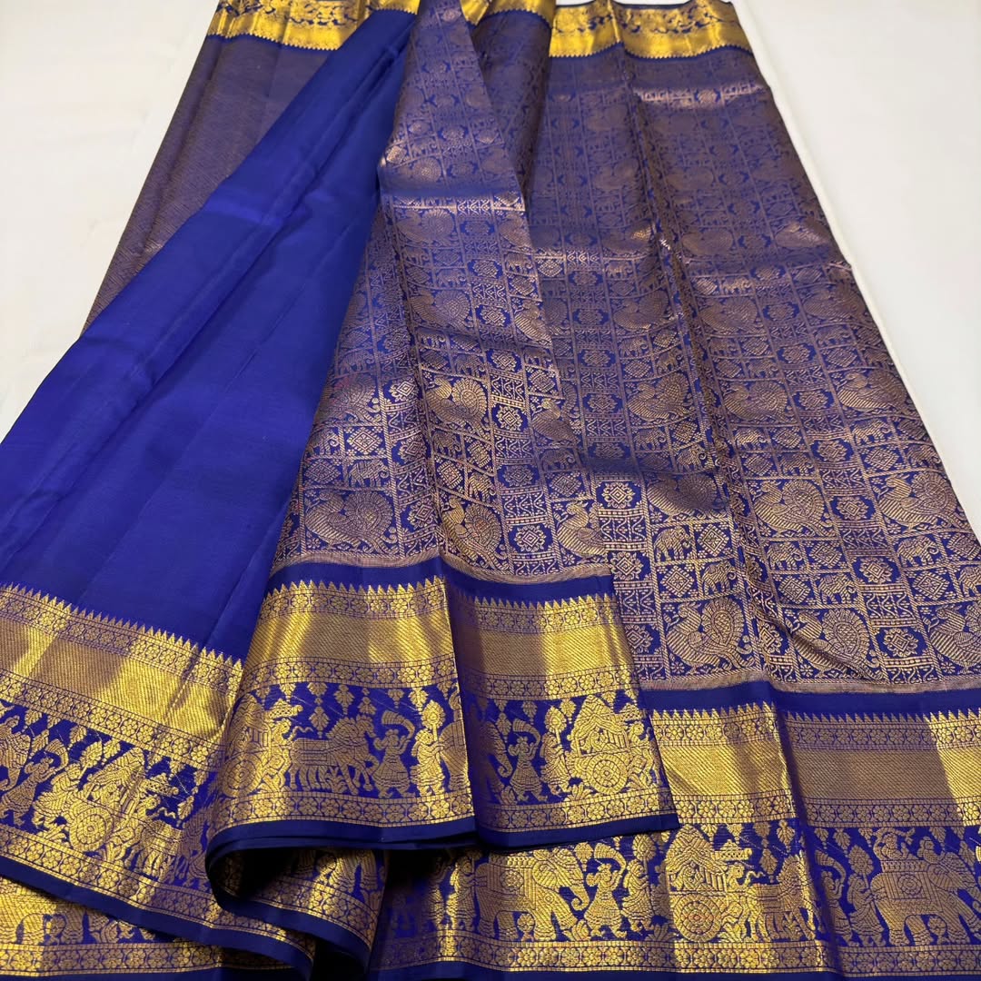 Susurrous Royal Blue Pure Zari Weaving Banarasi Silk Saree With Symmetrical Blouse Piece