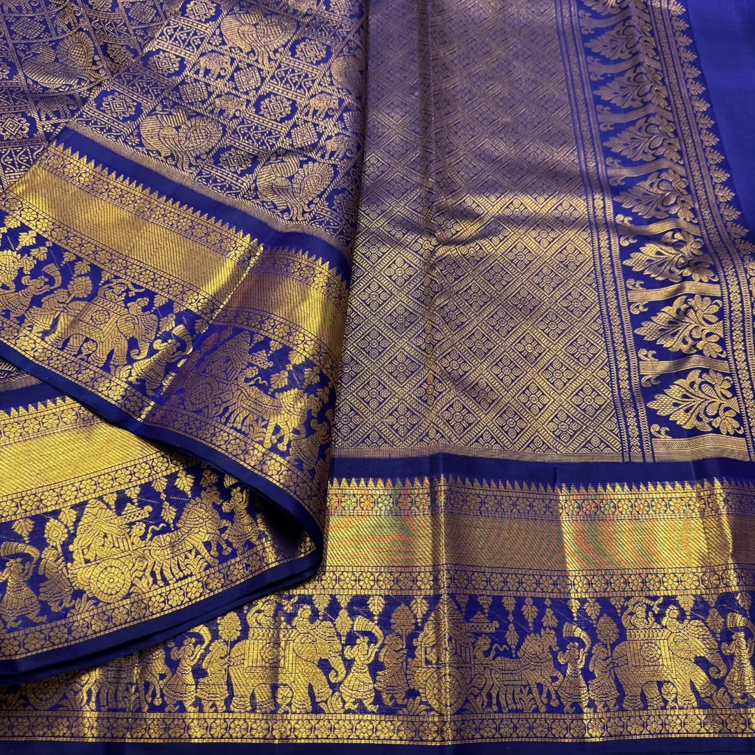 Susurrous Royal Blue Pure Zari Weaving Banarasi Silk Saree With Symmetrical Blouse Piece