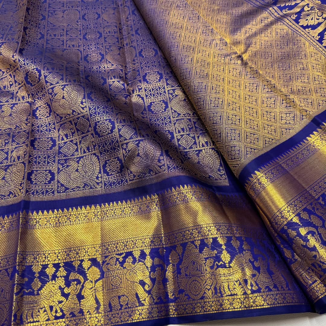 Susurrous Royal Blue Pure Zari Weaving Banarasi Silk Saree With Symmetrical Blouse Piece