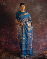 Elegant Blue Pure Zari Weaving Banarasi Silk Saree With Ideal Blouse Piece