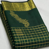 Traditional Dark Green Pure Zari Weaving Banarasi Silk Saree With Demure Blouse Piece