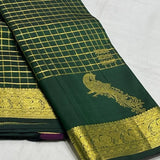 Traditional Dark Green Pure Zari Weaving Banarasi Silk Saree With Demure Blouse Piece