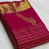 Stylish Dark Pink Pure Zari Weaving Banarasi Silk Saree With Lovely Blouse Piece