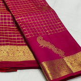 Stylish Dark Pink Pure Zari Weaving Banarasi Silk Saree With Lovely Blouse Piece