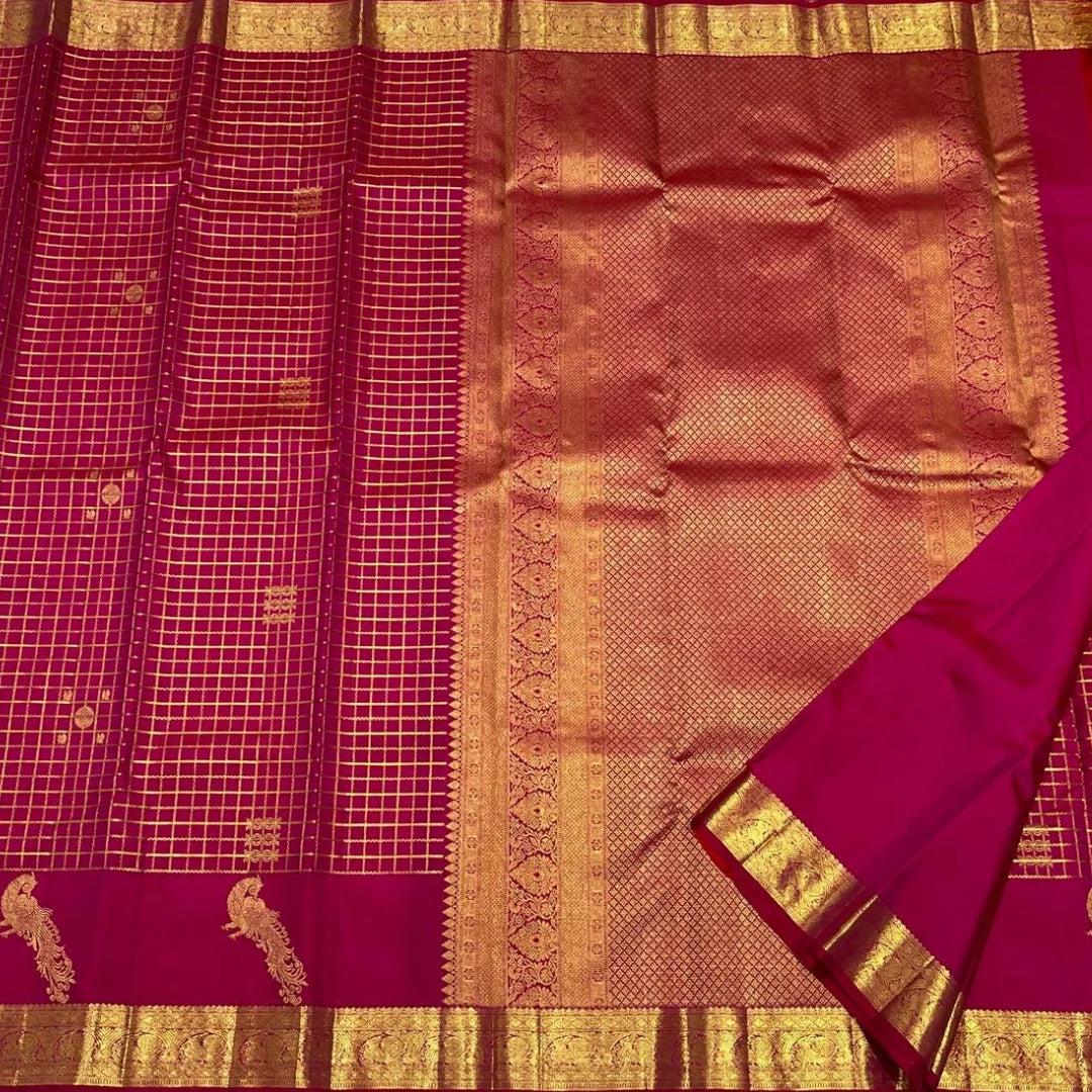 Stylish Dark Pink Pure Zari Weaving Banarasi Silk Saree With Lovely Blouse Piece