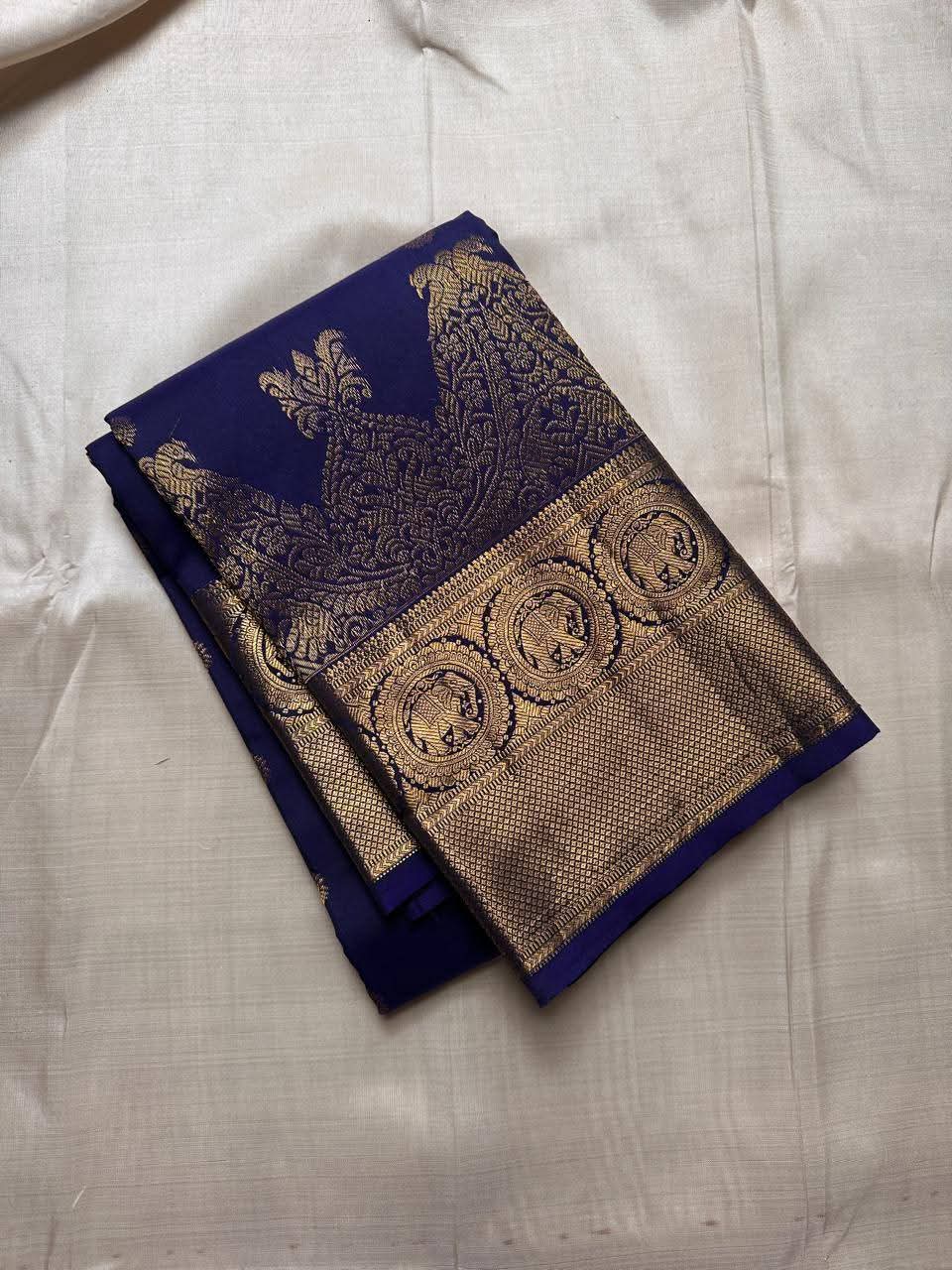 Piquant Navy Blue Pure Zari Weaving Banarasi Silk Saree With Luminous Blouse Piece