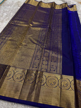Piquant Navy Blue Pure Zari Weaving Banarasi Silk Saree With Luminous Blouse Piece
