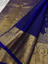 Piquant Navy Blue Pure Zari Weaving Banarasi Silk Saree With Luminous Blouse Piece