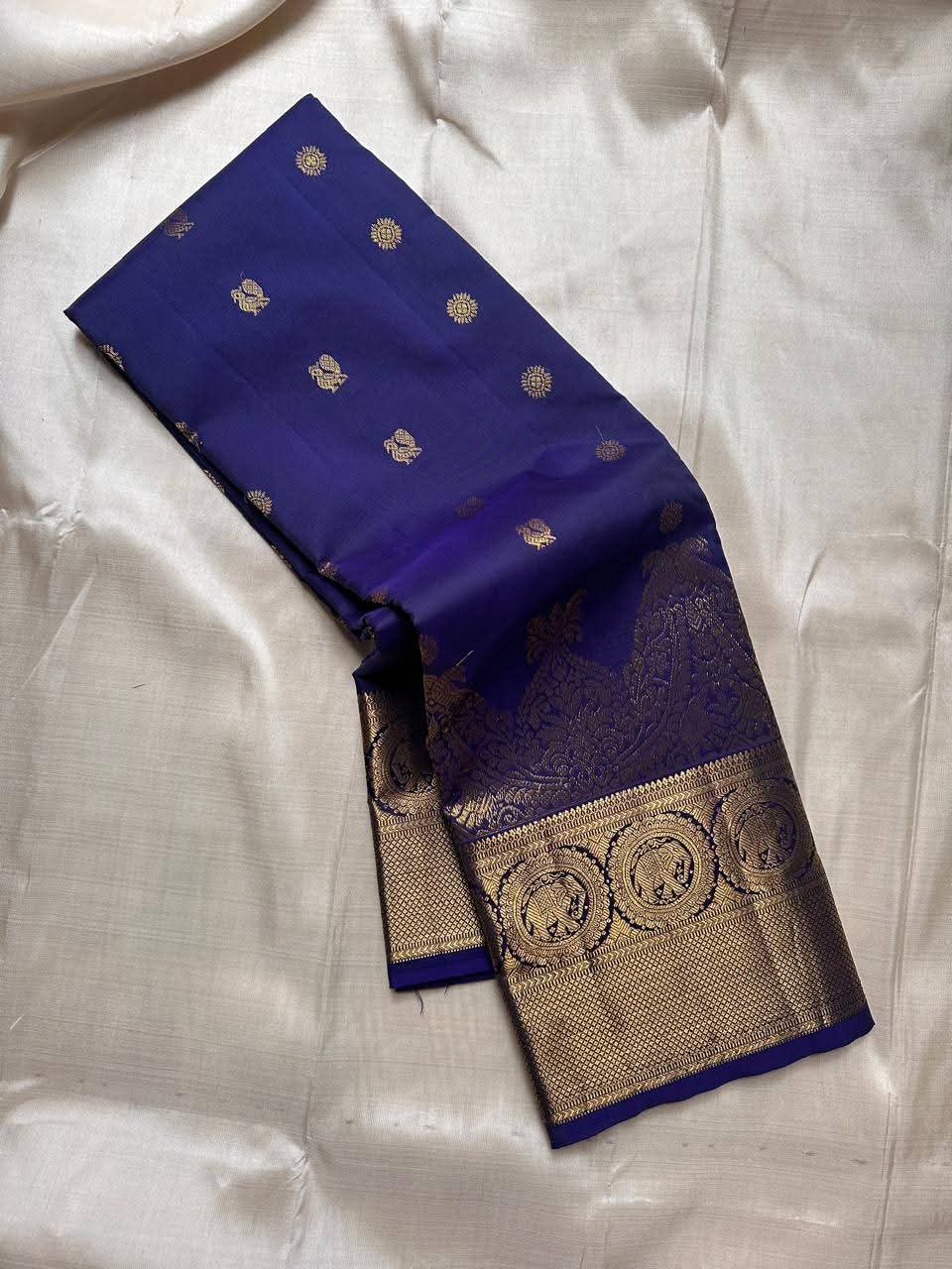 Piquant Navy Blue Pure Zari Weaving Banarasi Silk Saree With Luminous Blouse Piece