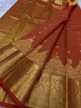 Ailurophile Orange Pure Zari Weaving Banarasi Silk Saree With Flaunt Blouse Piece