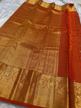 Ailurophile Orange Pure Zari Weaving Banarasi Silk Saree With Flaunt Blouse Piece